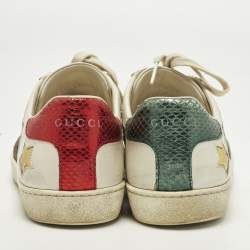 Pre Owned Gucci Ace Web Size 37 White Leather Star Low Top Sneakers