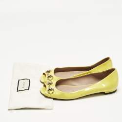 Pre Owned Gucci Horsebit Size 36.5 Yellow Patent Leather Peep Toe Ballet Flats