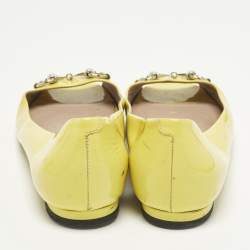 Pre Owned Gucci Horsebit Size 36.5 Yellow Patent Leather Peep Toe Ballet Flats