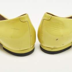 Pre Owned Gucci Horsebit Size 36.5 Yellow Patent Leather Peep Toe Ballet Flats
