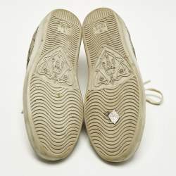 Pre Owned Gucci Ace Web Size 38.5 Beige/Brown GG Coated Canvas and Python Embossed Lace Up Sneakers