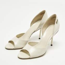 Pre Owned Gucci Size 38.5 Cream Leather Open Toe D'orsay Pumps