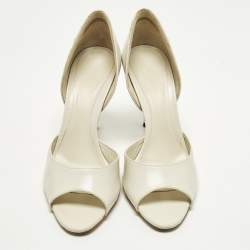Pre Owned Gucci Size 38.5 Cream Leather Open Toe D'orsay Pumps