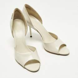 Pre Owned Gucci Size 38.5 Cream Leather Open Toe D'orsay Pumps