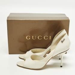 Pre Owned Gucci Size 38.5 Cream Leather Open Toe D'orsay Pumps