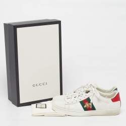 مملوكة مسبقًا حذاء رياضي غوتشي أربطة تفاصيل قلب ويب Ace جلد أبيض مقاس 35.5