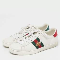 مملوكة مسبقًا حذاء رياضي غوتشي أربطة تفاصيل قلب ويب Ace جلد أبيض مقاس 35.5
