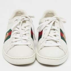 مملوكة مسبقًا حذاء رياضي غوتشي أربطة تفاصيل قلب ويب Ace جلد أبيض مقاس 35.5