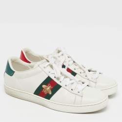 مملوكة مسبقًا حذاء رياضي غوتشي أربطة تفاصيل قلب ويب Ace جلد أبيض مقاس 35.5