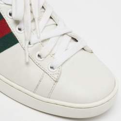 مملوكة مسبقًا حذاء رياضي غوتشي أربطة تفاصيل قلب ويب Ace جلد أبيض مقاس 35.5