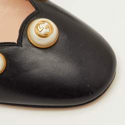 ممل وكة مسبقًا Gucci GG Size 39.5 Black Scalloped Leather Pearl Embellished Pumps