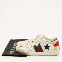 Pre Owned Gucci Ace Web Size 35.5 White Leather Metallic Stars Low Top Sneakers