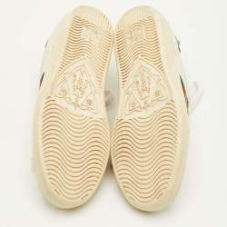 Pre Owned Gucci Ace Web Size 36 White Leather Bee Embroidered Low Top Sneakers