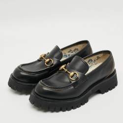 Pre Owned Gucci Horsebit Size 38 Black Leather Loafers