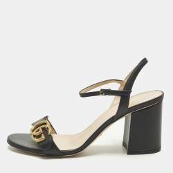 Pre Owned Gucci GG Marmont Size 39 Black Leather Ankle Strap  Sandals