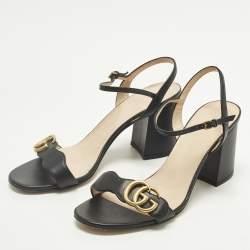 Pre Owned Gucci GG Marmont Size 39 Black Leather Ankle Strap  Sandals