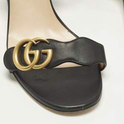 Pre Owned Gucci GG Marmont Size 39 Black Leather Ankle Strap  Sandals