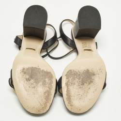 Pre Owned Gucci GG Marmont Size 39 Black Leather Ankle Strap  Sandals