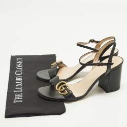 Pre Owned Gucci GG Marmont Size 39 Black Leather Ankle Strap  Sandals