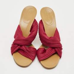 Pre Owned Gucci Size 38 Red Pleated  Fabric Slide Sandals