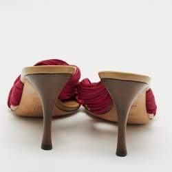 Pre Owned Gucci Size 38 Red Pleated  Fabric Slide Sandals