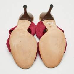 Pre Owned Gucci Size 38 Red Pleated  Fabric Slide Sandals