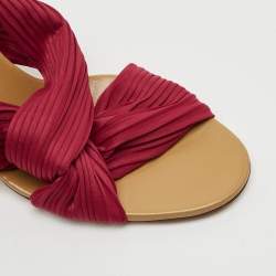 Pre Owned Gucci Size 38 Red Pleated  Fabric Slide Sandals