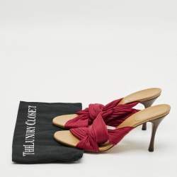 Pre Owned Gucci Size 38 Red Pleated  Fabric Slide Sandals