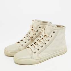Pre Owned Gucci GG Size 37 Beige/Grey Canvas and Leather High Top Sneakers