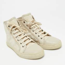 Pre Owned Gucci GG Size 37 Beige/Grey Canvas and Leather High Top Sneakers