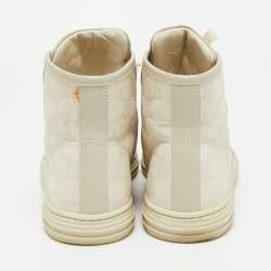 Pre Owned Gucci GG Size 37 Beige/Grey Canvas and Leather High Top Sneakers
