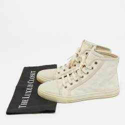 Pre Owned Gucci GG Size 37 Beige/Grey Canvas and Leather High Top Sneakers
