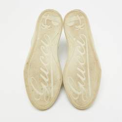 Pre Owned Gucci GG Size 37 Beige/Grey Canvas and Leather High Top Sneakers