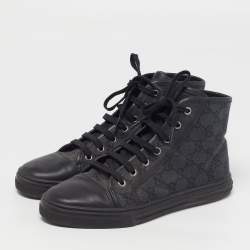Pre Owned Gucci GG Size 37.5 Black/Dark Grey Canvas and Leather High Top Sneakers