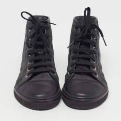 Pre Owned Gucci GG Size 37.5 Black/Dark Grey Canvas and Leather High Top Sneakers