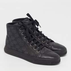 Pre Owned Gucci GG Size 37.5 Black/Dark Grey Canvas and Leather High Top Sneakers