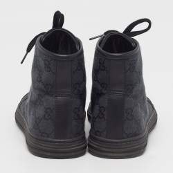 Pre Owned Gucci GG Size 37.5 Black/Dark Grey Canvas and Leather High Top Sneakers