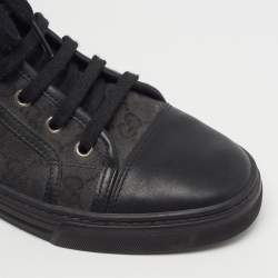 Pre Owned Gucci GG Size 37.5 Black/Dark Grey Canvas and Leather High Top Sneakers
