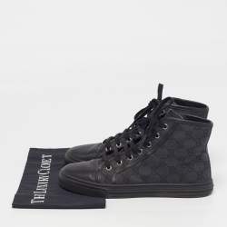Pre Owned Gucci GG Size 37.5 Black/Dark Grey Canvas and Leather High Top Sneakers