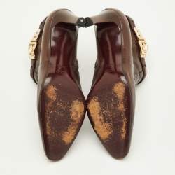 Pre Owned Gucci Size 38.5 Dark Brown Leather Buckle Detail Ankle Length Boots