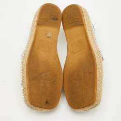 Pre Owned Gucci GG Raffia Size 37 Silver Metallic Leather Slip On Espadrille Loafers