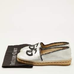 Pre Owned Gucci GG Raffia Size 37 Silver Metallic Leather Slip On Espadrille Loafers