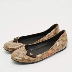 Pre Owned Gucci Hysteria Size 38 Brown Coated Canvas Ballet Flats