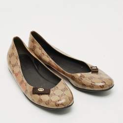 Pre Owned Gucci Hysteria Size 38 Brown Coated Canvas Ballet Flats