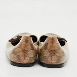 Pre Owned Gucci Hysteria Size 38 Brown Coated Canvas Ballet Flats