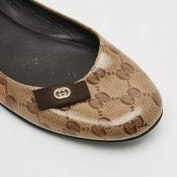 Pre Owned Gucci Hysteria Size 38 Brown Coated Canvas Ballet Flats