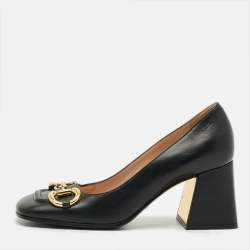 Pre Owned Gucci Horsebit Size 36 Black Leather Block Heel Pumps