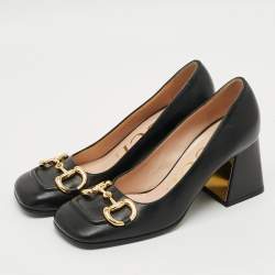 Pre Owned Gucci Horsebit Size 36 Black Leather Block Heel Pumps