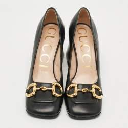Pre Owned Gucci Horsebit Size 36 Black Leather Block Heel Pumps