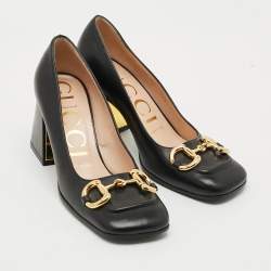 Pre Owned Gucci Horsebit Size 36 Black Leather Block Heel Pumps